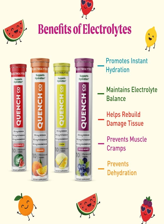 Quench Electrolyte Tablets 40 Count Instant Hydration, Electrolytes, Fasting Electrolytes No Sugar for Optimal Hydration Support Not Powder - Watermelon, Orange, Mixed Berry, Lemon Flavors - Image 5